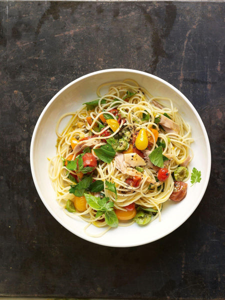 Angel Hair Pasta with Yellow and Green Tomatoes